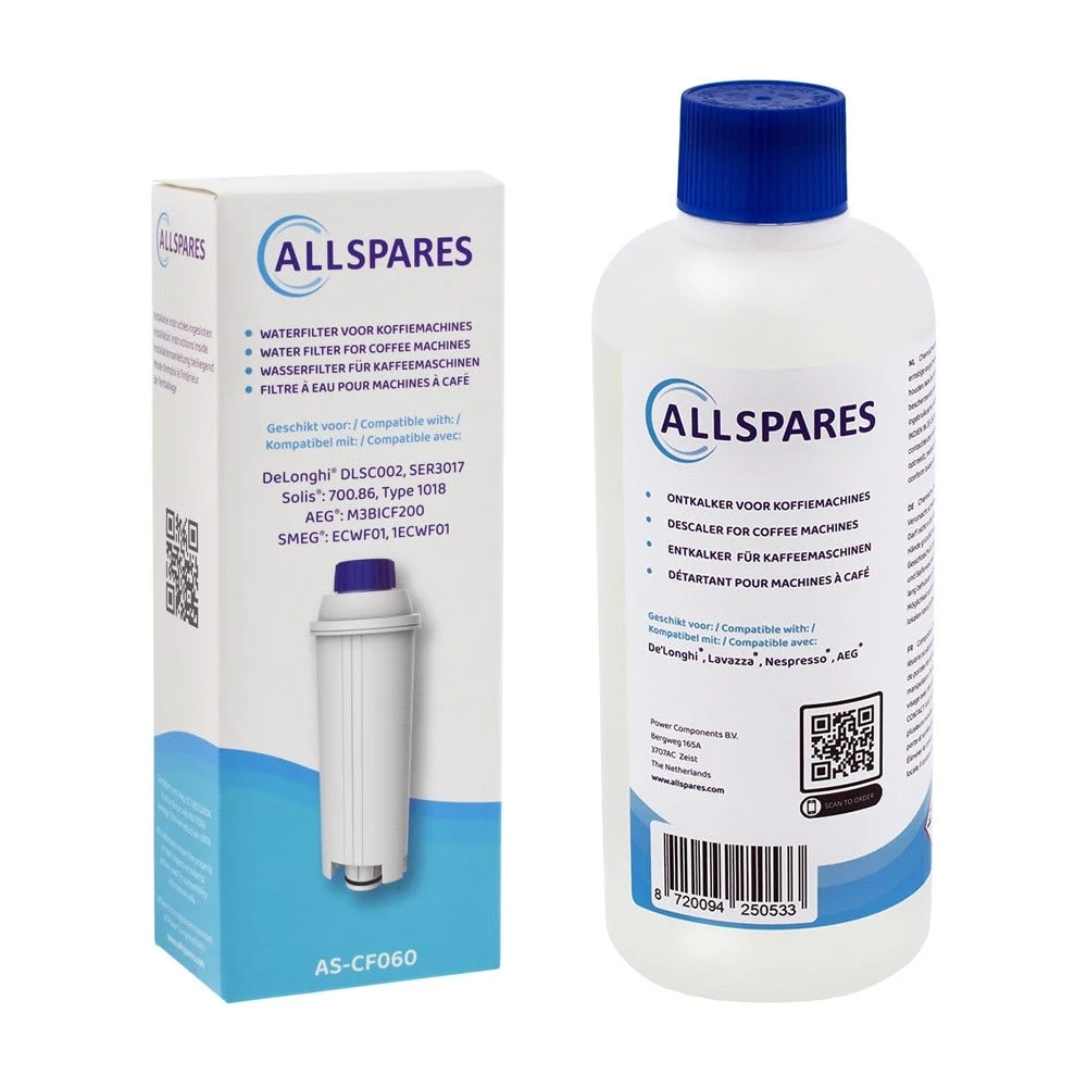 Kit d'entretien compatible avec Delonghi cartouche filtrante + détartrant (500ml) - AllSpares