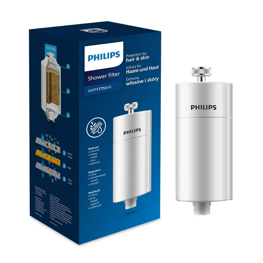 Philips Filtre de douche (blanc) avec 1 cartouche compatible avec tous les tuyaux et robinets standards