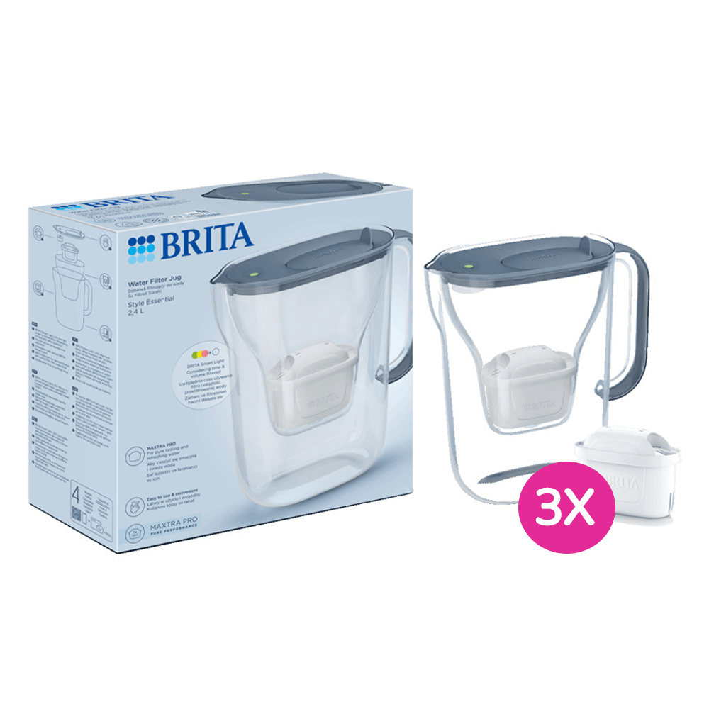 BRITA Carafe filtrante 2.4L Style Essential Bleu pierre + 3 cartouche filtrante MAXTRA PRO