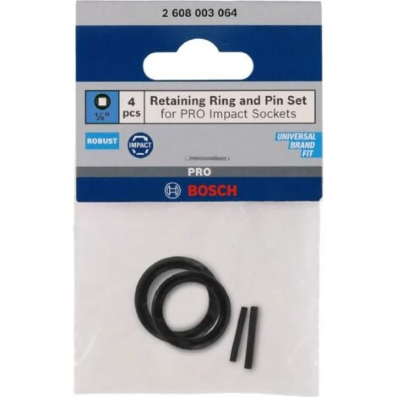 Bague de retenue et goupille Bosch pour douilles PRO Impact, 1/4 pouce, 4 pces - 2608003064