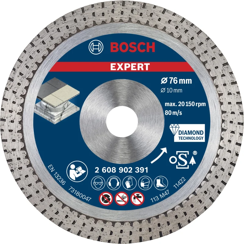 Bosch 1 disque à tronçonner diamanté EXPERT Hard Ceramic, alésage 10 mm (pour carrelage dur, pierre dure, Ø 76 mm, accessoires professionnels mini meuleuse d'angle) - Bosch Outillages