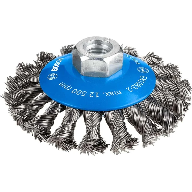 Bosch 1x Brosse conique PRO Steel Longlife, fils torsadés pour petite meuleuse angulaire et filetage M14 (pour Acier, Ø 100 mm, Professional Accessoire Petite meuleuse angulaire) - Bosch Outillages