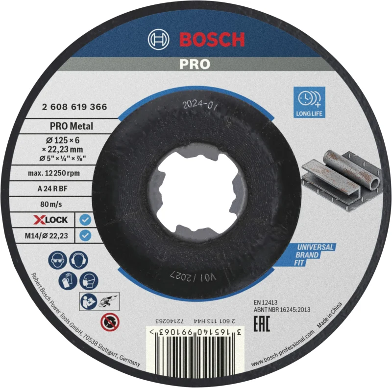 Bosch 1x Disque abrasif PRO Metal Longlife pour petite meuleuse angulaire et X-Lock, M14/22,23 mm (pour Acier, Ø 125 mm, Professional Accessoire Petite meuleuse angulaire)