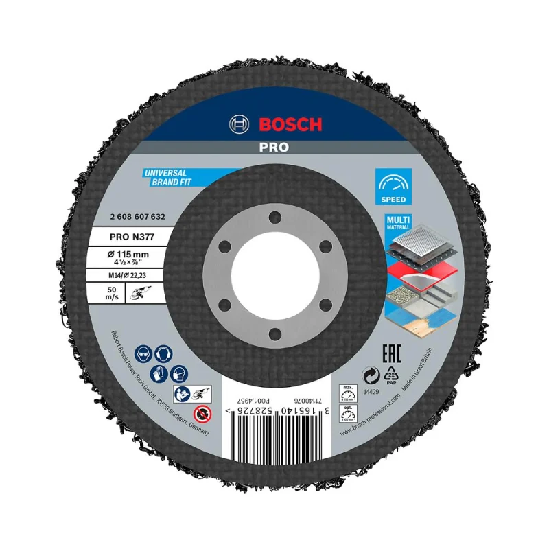 Bosch 1x Disque de nettoyage PRO Multi Material N377 (pour Tôles en acier, Acier, Ø 115 mm, Grain, Professional Accessoire Petite meuleuse angulaire) - Bosch Outillages