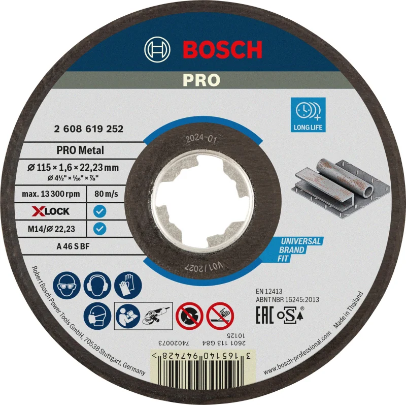 Bosch 1x Disque à tronçonner PRO Metal Longlife pour petite meuleuse angulaire et X-Lock, M14/22,23 mm (pour Acier, Ø 115 mm, Professional Accessoire Petite meuleuse angulaire)