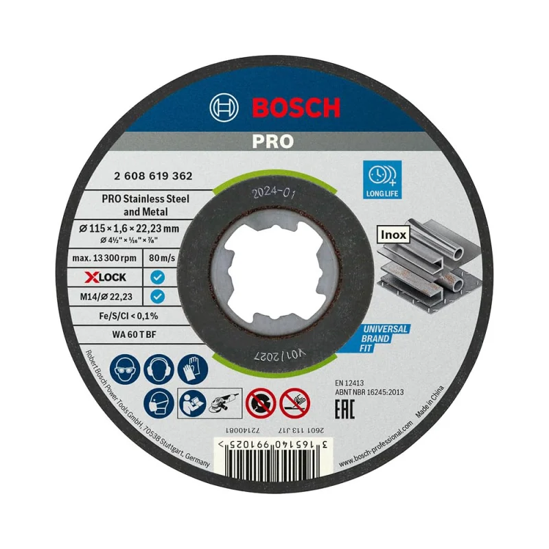 Bosch 1x Disque à tronçonner PRO Stainless Steel and Metal Longlife pour petite meuleuse angulaire et X-Lock, M14/22,23 mm (Ø 115 mm, Professional Accessoire Petite meuleuse angulaire)