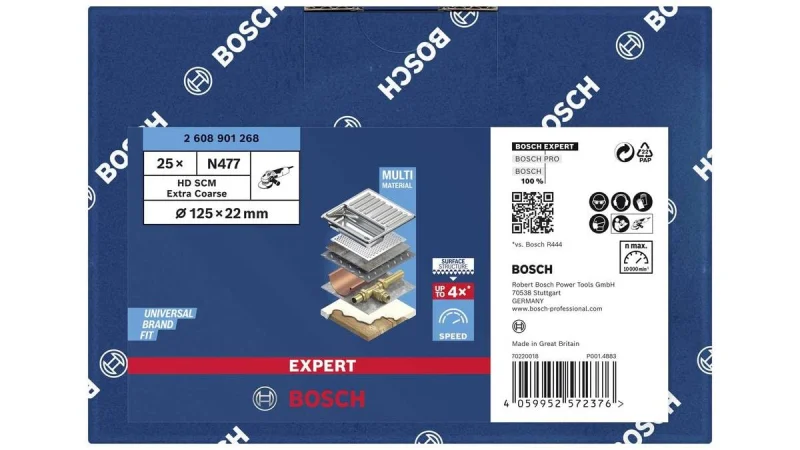 Bosch 1x Disques SCM EXPERT N477 (pour Tôles en acier, Acier inoxydable, Ø 125 mm, extra grossier, Professional Accessoire Petite meuleuse angulaire) - Bosch Outillages