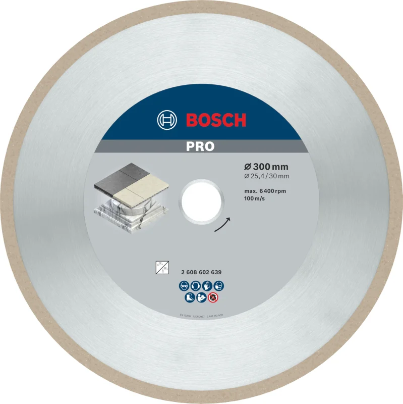 Bosch 1x Disques à tronçonnage diamant PRO Ceramic pour alésage de 25,4 et machine à découper le carrelage (pour Carrelage, Carrelages durs, Ø 300 mm, Professional Accessoire Scie sur table) - Bosch Outillages