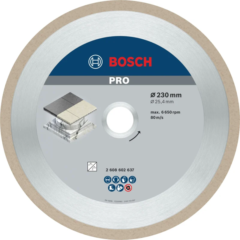 Bosch 1x Disques à tronçonnage diamant PRO Ceramic pour alésage de 25,4 et machine à découper le carrelage (pour Carrelage, Carrelages durs, Ø 230 mm, Professional Accessoire Scie sur table) - Bosch Outillages