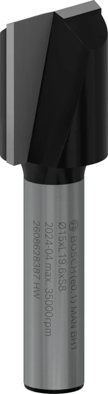 Bosch 1x Fraise à rainurer droite PRO, deux goujures (pour Bois résineux, Bois dur, Ø 15 mm, Professional Accessoire Défonceuse manuelle, Fraise à araser) - Bosch Outillages