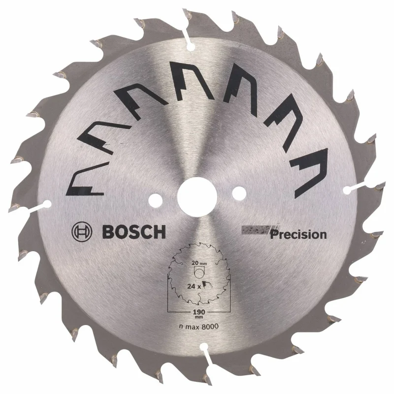 Bosch 1x Lame de Scie Circulaire Precison (pour Bois, Ø 190 x 2.5/1.5 x 20/16 mm, 24 Dents, ATB, avec 1x Bague de Réduction 16 mm, Accessoire Scie Circulaire) - Bosch Outillages