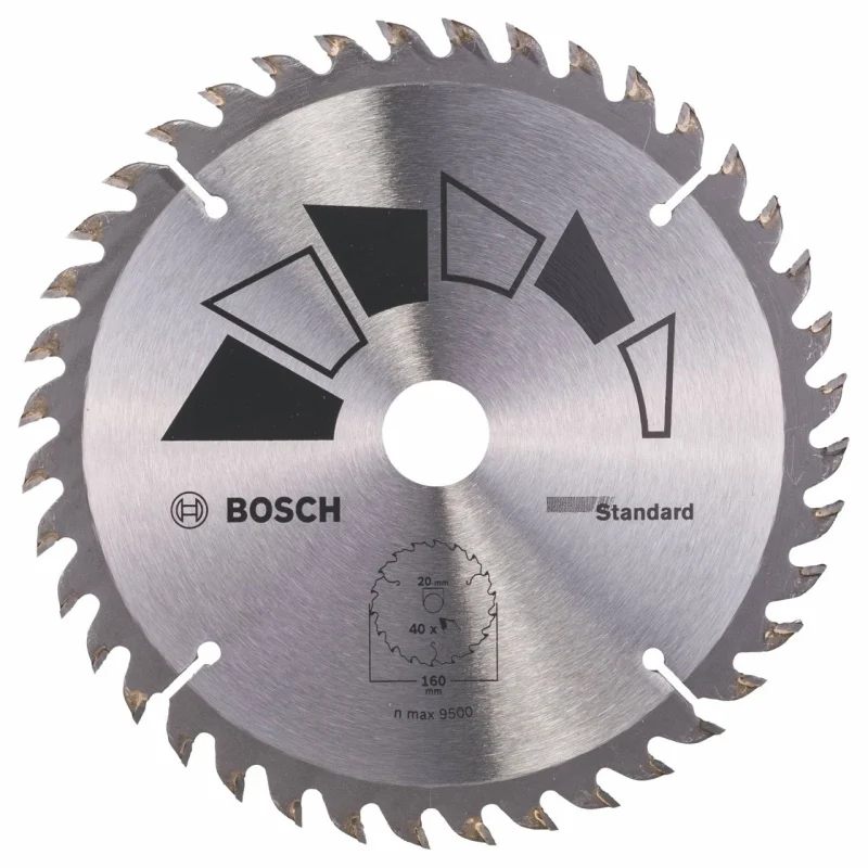 Bosch 1x Lame de Scie Circulaire Standard (pour Bois, Ø 160 x 2.2/1.5 x 20/16 mm, 40 Dents, ATB, avec 1x Bague de Réduction 16 mm, Accessoire Scie Circulaire) - Bosch Outillages
