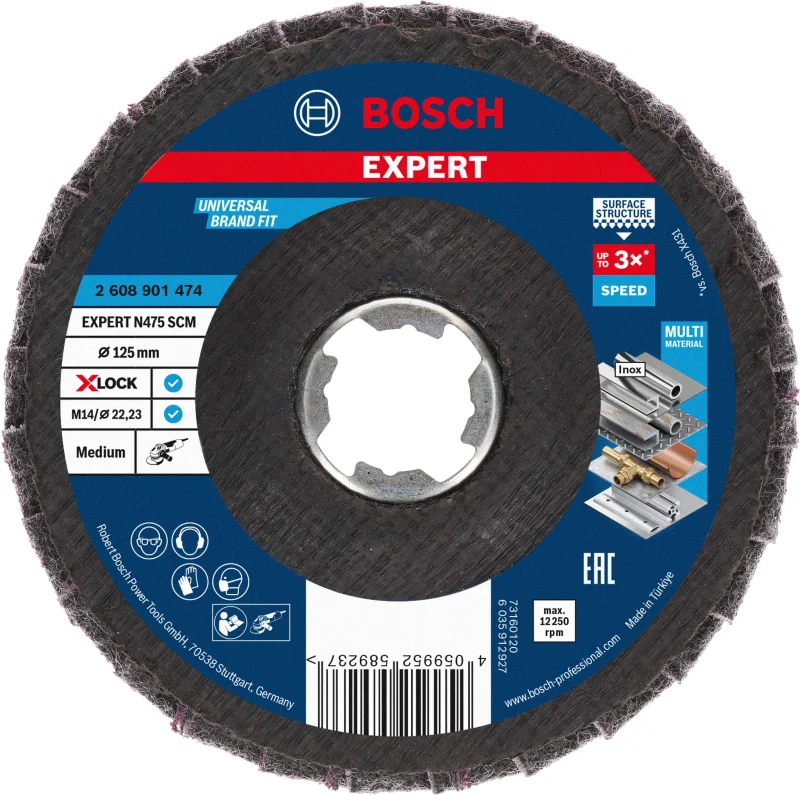 Bosch 1x Plateaux à lamelles X-LOCK Surface Conditioning Material EXPERT N475 (pour Tôles en acier, Acier inoxydable, Ø 125 mm, moyen, Professional Accessoire Petite meuleuse angulaire)