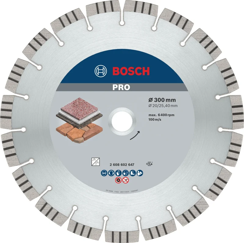 Bosch 1x PRO Stone Diamond Cutting Disc for Bore 25.4 and Table and Petrol Saws (for Soft stone, Hard stone, Ø 300 mm, Professional Accessory Table Circular Saw, Petrol Saw) - Bosch Outillages