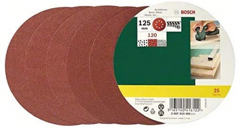BOSCH 2607019494 LOT DE FEUILLES ABRASIVES POUR PONCEUSE EXCENTRIQUE GRAIN 120/125 MM 25 PIÈCES - Bosch Outillages