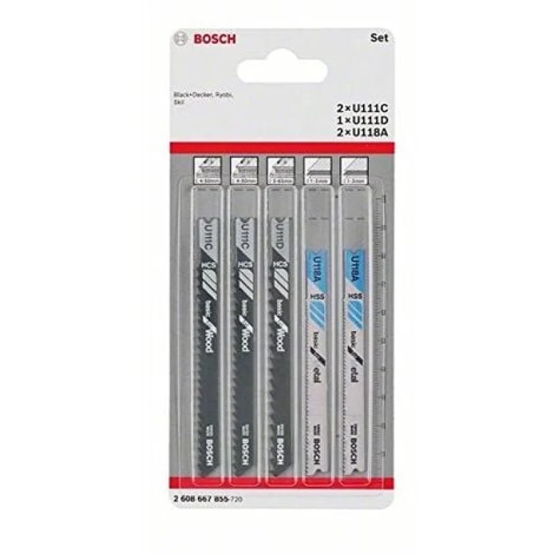 BOSCH 2608667855 LAME DE SCIE SAUTEUSE-SET U111C/U111D/U1 5 PCS, ARGENT