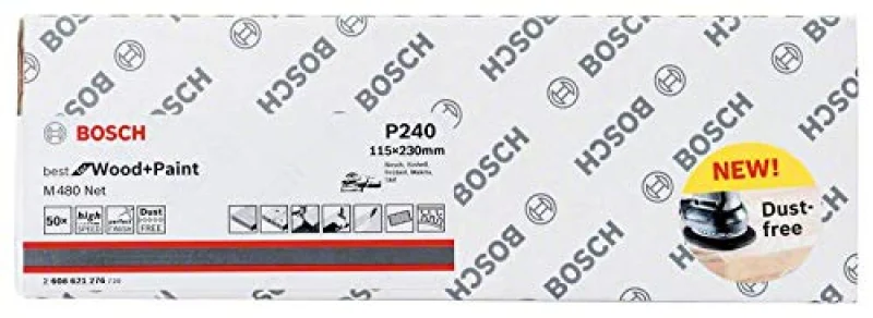 Bosch 50x Abrasifs réticulés EXPERT M480 (pour Peinture sur bois, Bois dur, Ø 115x230 mm, Grain 240, Professional Accessoire Ponceuse excentrique) - Bosch Outillages