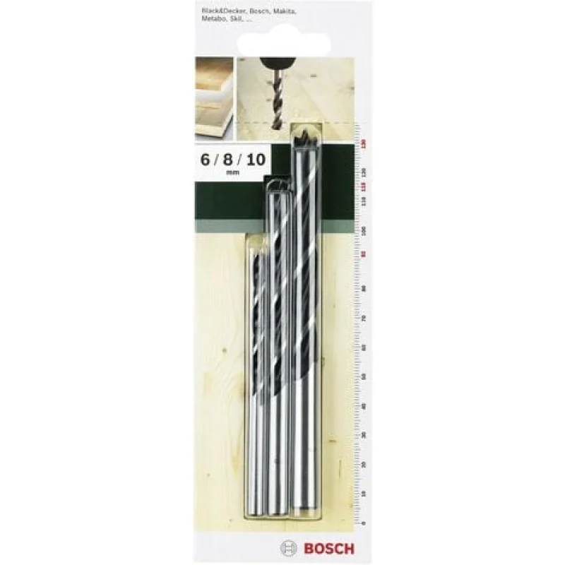 Bosch Accessories 2609255308 Jeu de forets pour le bois 3 pièces 6 mm, 8 mm, 10 mm tige cylindrique 1 set C96842 - Bosch Outillages