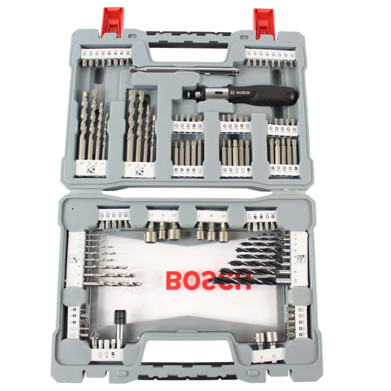 Bosch Outillages 105 pièces Ensemble premium X-Line de d'embouts et forets (foret à béton, foret pour carrelage, porte-embouts universel, butée de profondeur, Accessoires perceuse)