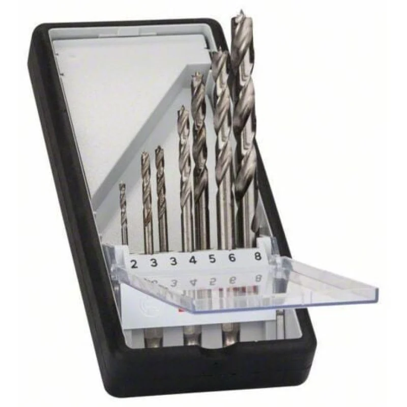 Bosch Outillages 2607019923 Jeu de forets pour le bois 7 pièces 2 mm, 3 mm, 3 mm, 4 mm, 5 mm, 6 mm, 8 mm 1/4 (6,3 mm)