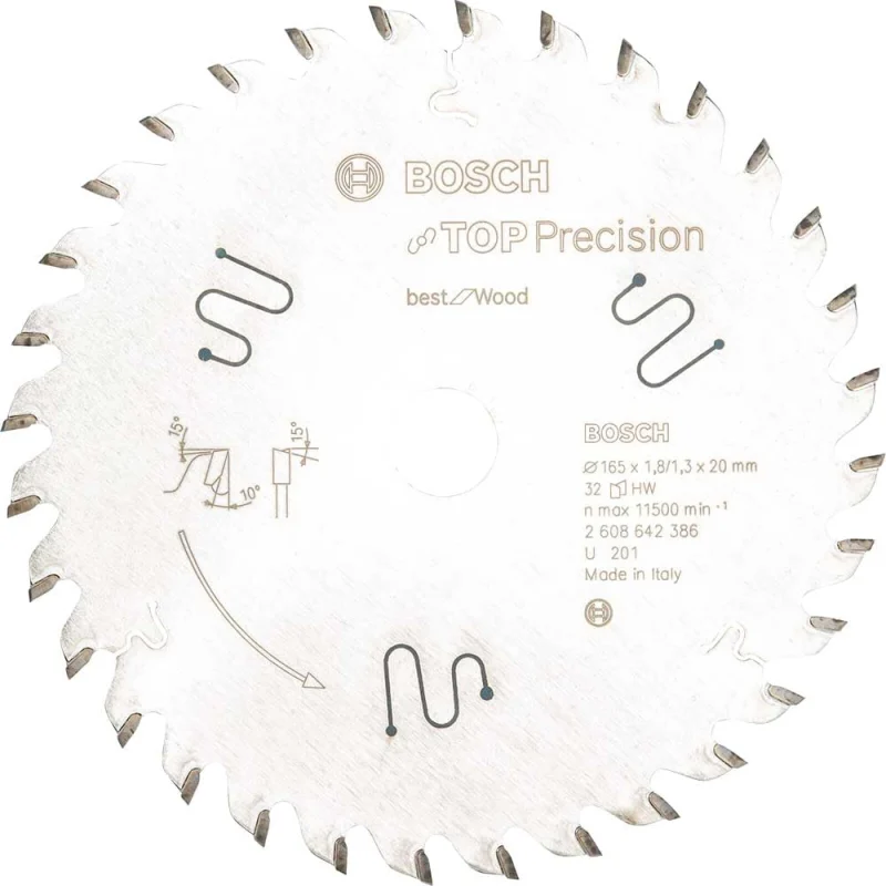 Bosch Outillages 2608642386 Lame de scie circulaire top precision best for wood 165 x 20 x 1,8 mm 32