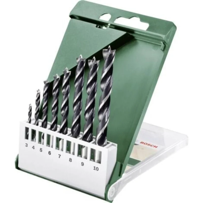 Bosch Outillages 2609255215 Jeu de forets pour le bois 8 pièces 3 mm, 4 mm, 5 mm, 6 mm, 7 mm, 8 mm, 9 mm, 10 mm tige cylindrique 1 set C96884