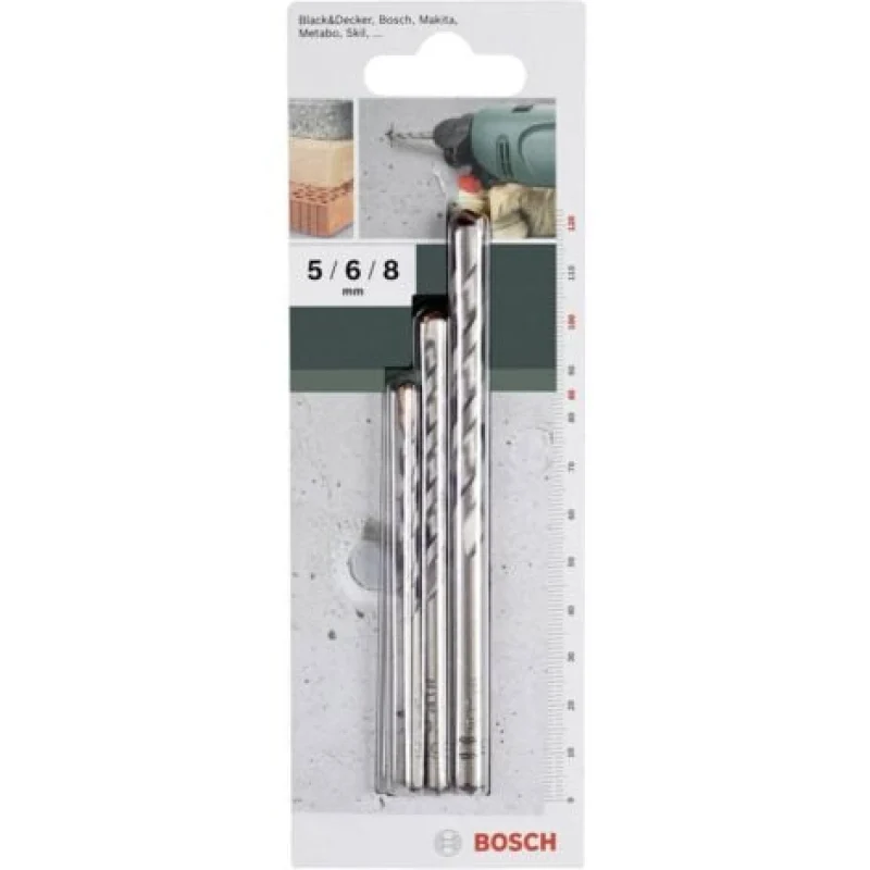Bosch Outillages 2609255416 carbure de tungstène Jeu de forets pour béton 3 pièces 5 mm, 6 mm, 8 mm tige cylindrique 1