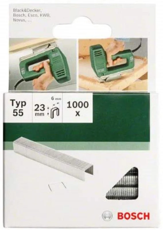 Bosch Outillages 2609255844 Set de 1000 agrafes à fil plat Type 55 Largeur 6 mm Epaisseur 1,08 mm Longueur 18 mm
