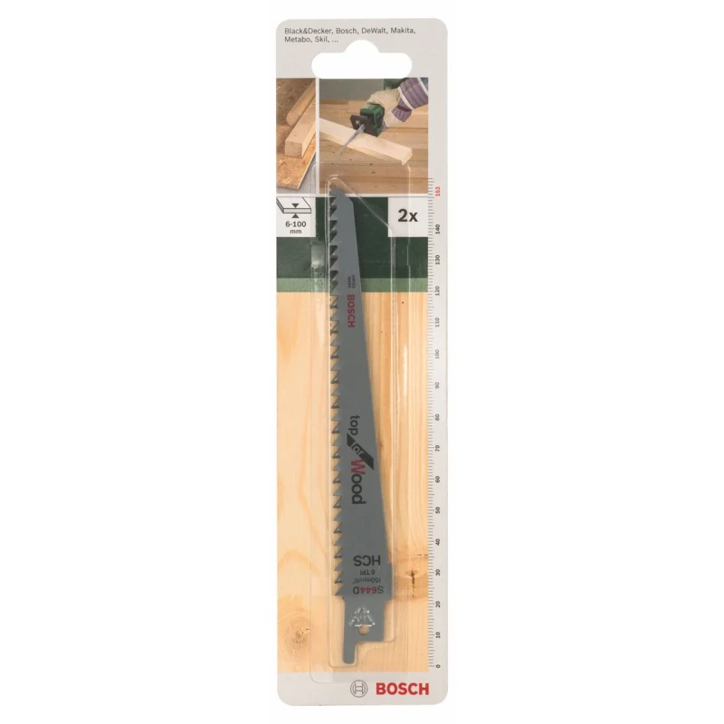 Bosch Outillages 2609256701 Jeu de 2 lames de scie sabre HCS 131 mm pour Coupes nettes dans le bois de construction et les panneaux de 6 à 100 mm d'épaisseur