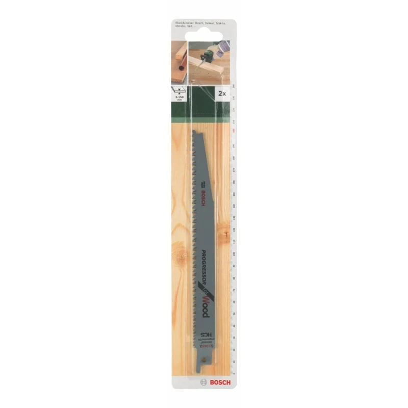 Bosch Outillages 2609256704 Jeu de 2 lames de scie sabre HCS 182 mm universelles pour Bois et plastiques de 6 à 150 mm d'épaisseur