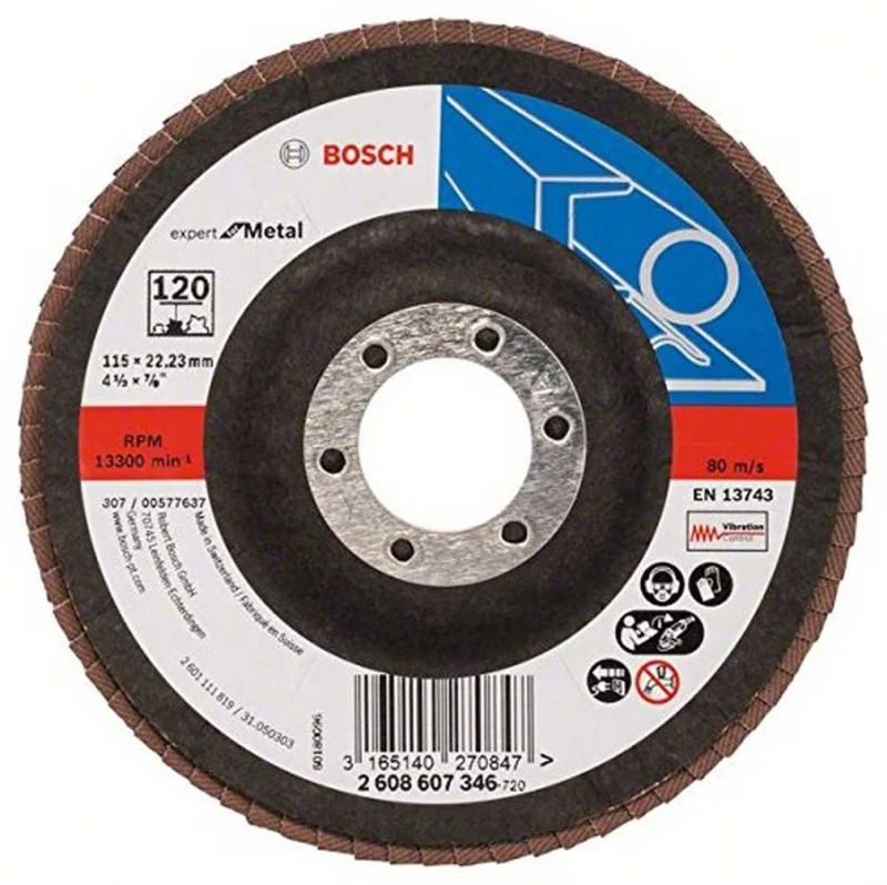 Bosch Outillages Plateau à Lamelles X551, 120 Grain, 15 à 25° Angle, 13300 tr/min, Support en Fibre de Verre, 115mm