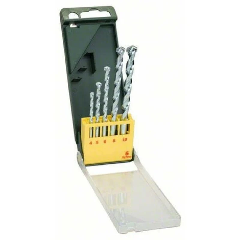 Bosch Outillages Promoline 2607019438 carbure de tungstène Jeu de forets spiralés pour pierre 5 pièces 4 mm, 5 mm, 6 mm, 8 mm, 10 mm tige cylindri C90817