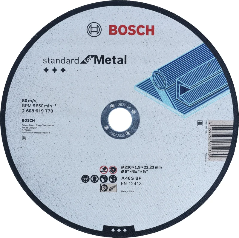 Bosch Professional 1x Standard for Metal Straight Cutting Disque à tronçonner (pour tôles, acier, Ø 230 x 1.9 x 22.23 mm, Accessoires Meuleuse Angulaire) - Bosch Outillages