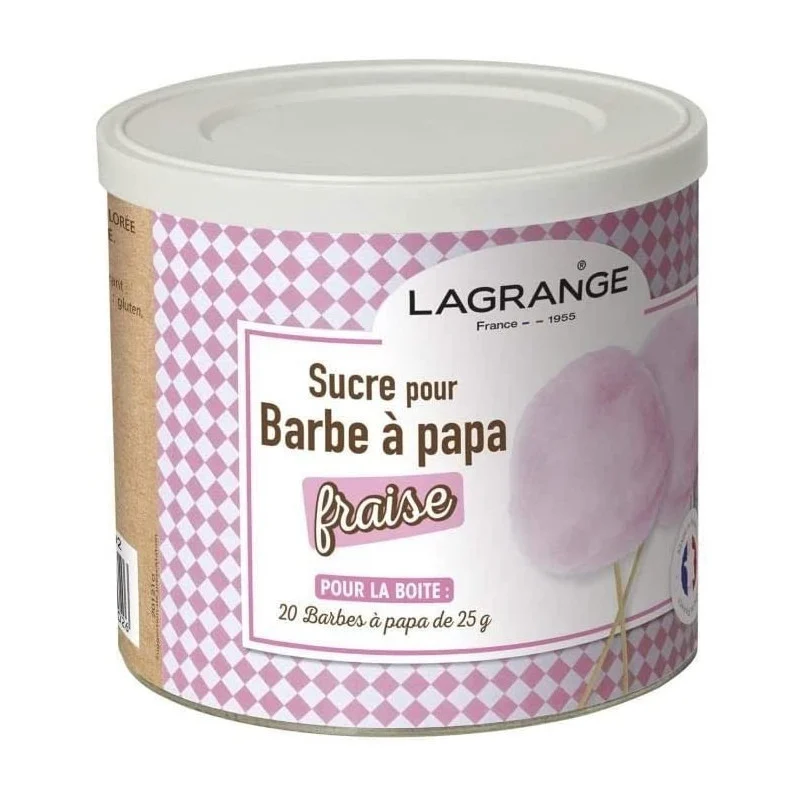 Boîte de 500 g de sucre barbe à papa goût fraise LAGRANGE 380007
