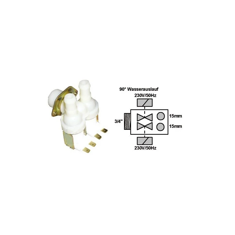 Electrovanne pour Lave-vaisselle Brandt 2 voies 90° diamètre 15 284944