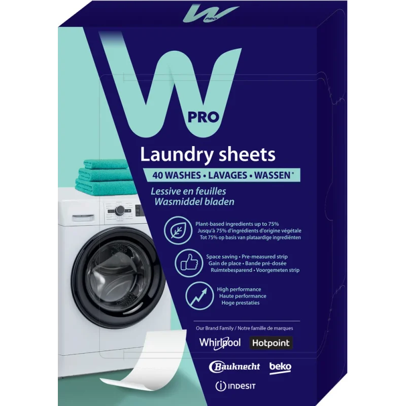 WPRO - Lot de 20 feuilles de lessive, 40 lavages pour Lave-linge - C00971425