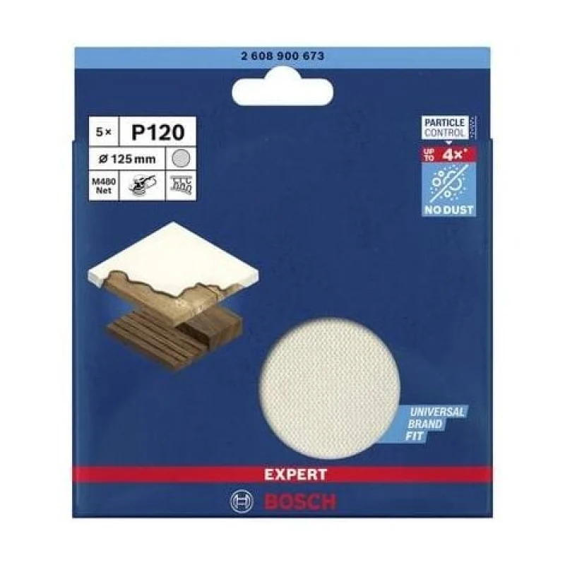 GRILLE ABRASIVE POUR PONCEUSE EXCENTRIQUE BOSCH ACCESSORIES EXPERT M480 2608900673 NON PERFORÉ GRAIN NUM 120 (Ø) 125 MM 5 PC(S) - Bosch Outillages