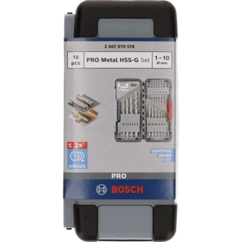 Jeu de forets hélicoïdaux PRO Metal HSS-G Bosch, 18 pièces - 2607019578