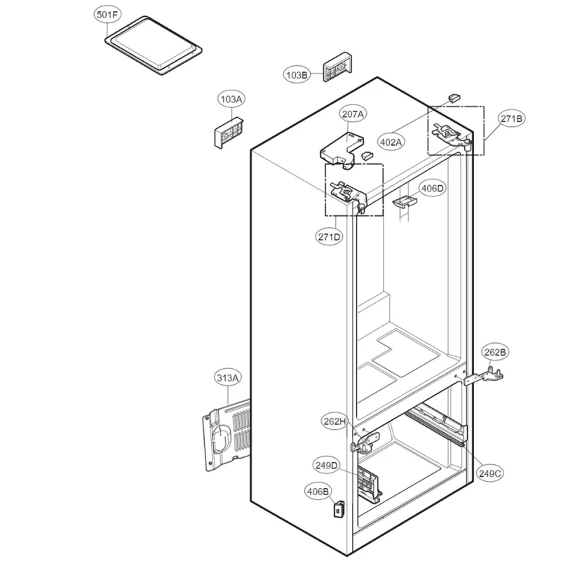 Joint de porte (partie congélateur repère 103A) LG MDS38201427