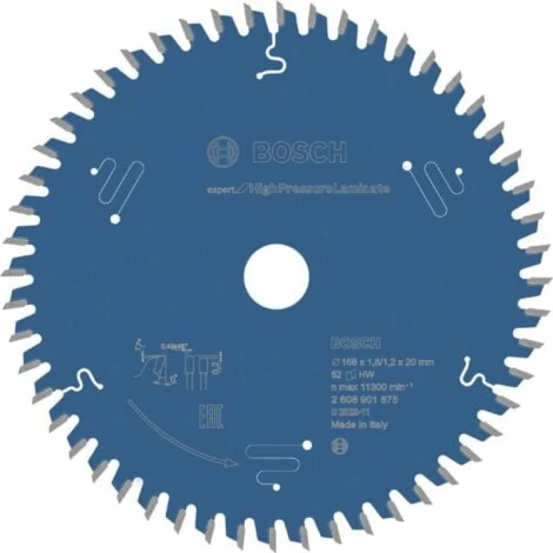 Lame de scie circulaire Bosch Expert for High Pressure Laminate, 168x20x1.8/1.2 mm, 52 dents - 2608901875