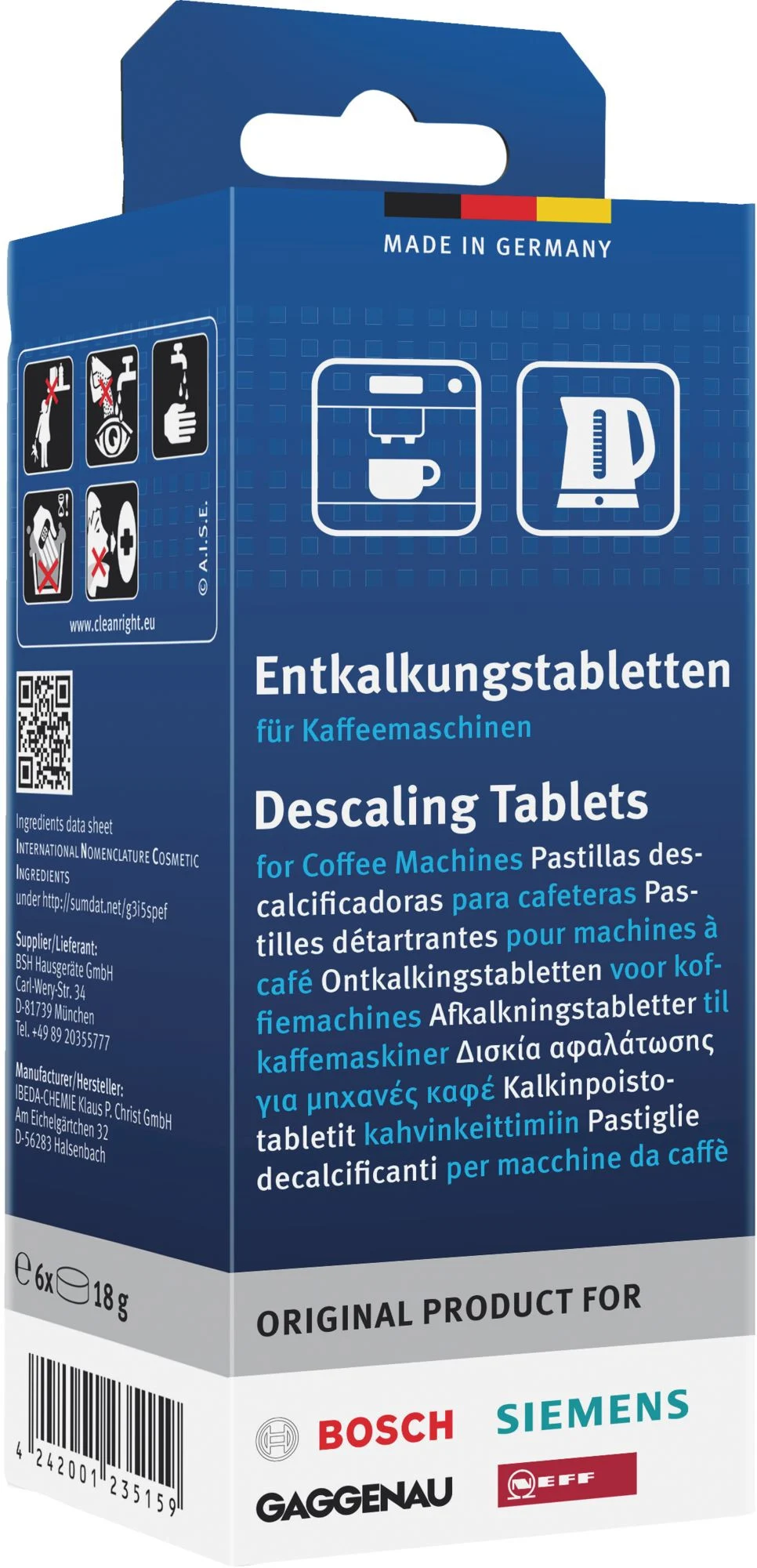 Pastilles de détartrages pour cafetières Bosch Siemens - Promos