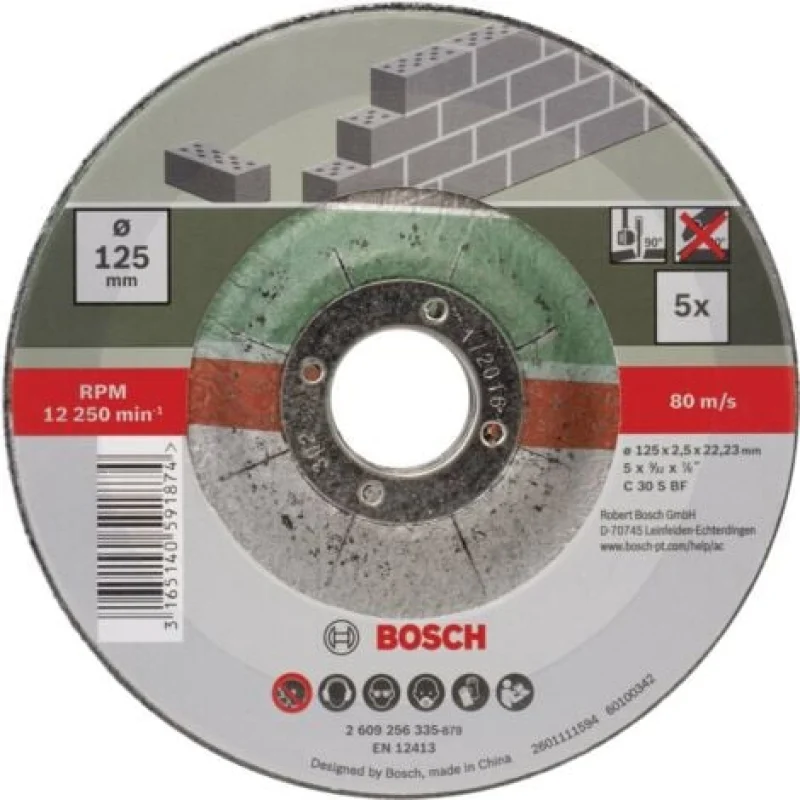 Set de disques à tronçonner à moyeu déporté pour la pierre, 5 pcs Bosch 2609256335 - Bosch Outillages