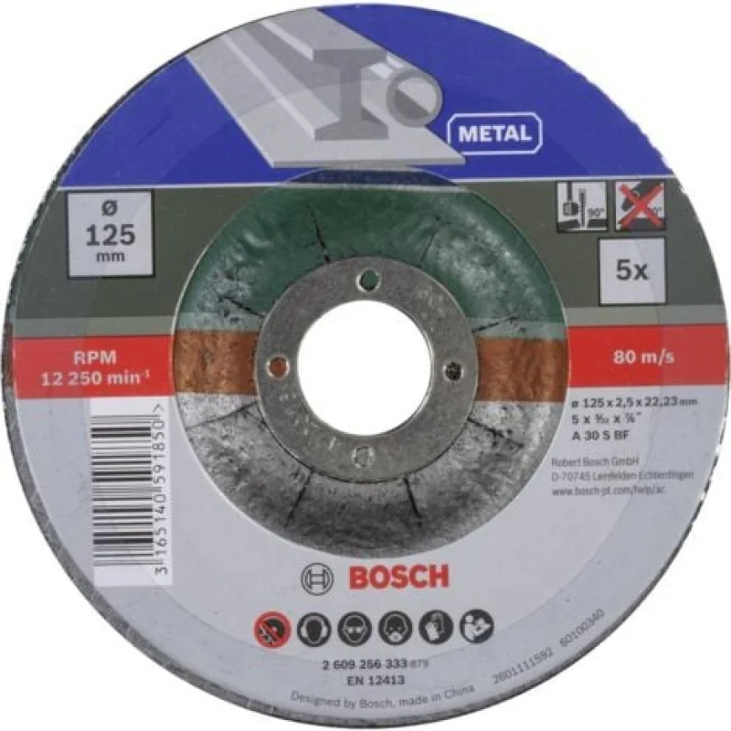 Set de disques à tronçonner, à moyeu déporté, pour métal 5 pcs Bosch 2609256333 - Bosch Outillages