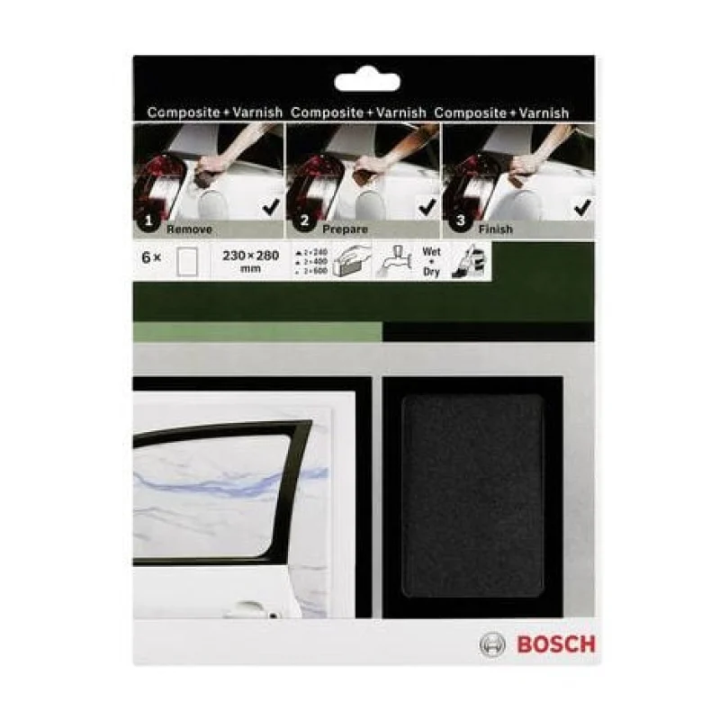 SET DE FEUILLES ABRASIVES POUR PONÇAGE MANUEL BOSCH ACCESSORIES 2609256C47 GRAIN 240, 400, 600 (L X L) 230 MM X 280 MM 1 SET - Bosch Outillages