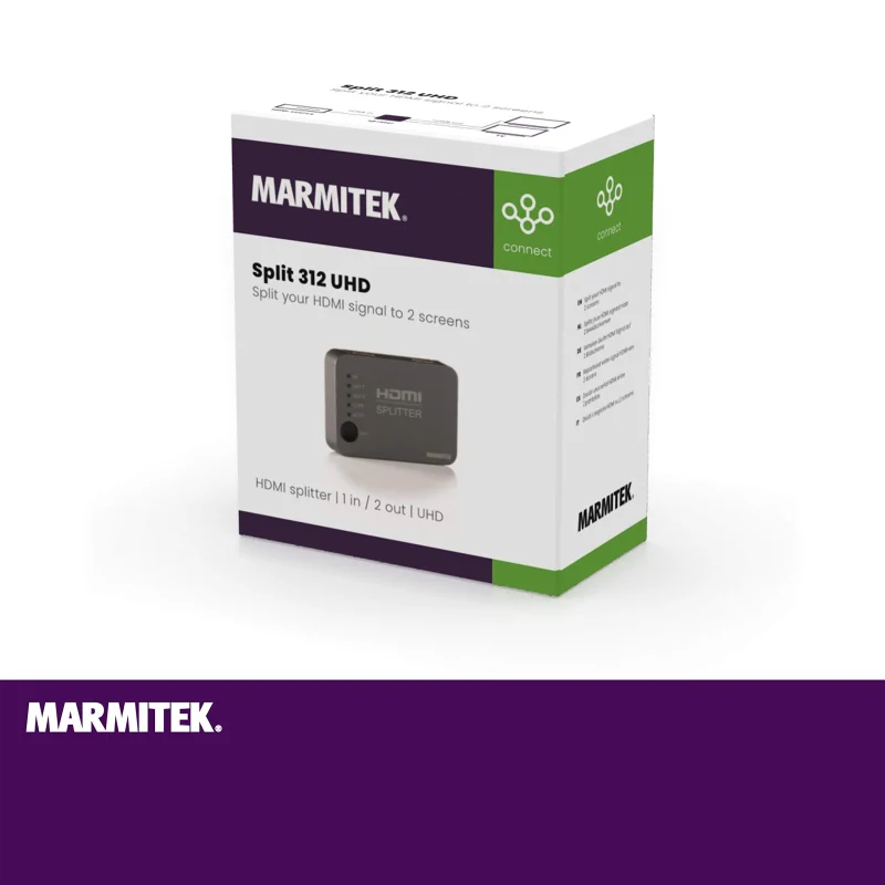 Splitter HDMI 4K60 - Marmitek Split 312 UHD - 1 Entrée / 2 Sorties - Ultra HD - 4K60 - Répartiteur et Duplicateur HDMI - 3840 x 2160 60Hz - HDCP 2.2 - EDID - Amplificateur Intégré