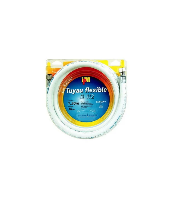 Tuyau gaz naturel valid 10 ans long 1.5metres 2 écrous filetage 1/2 et 1/2 - Toutes marques