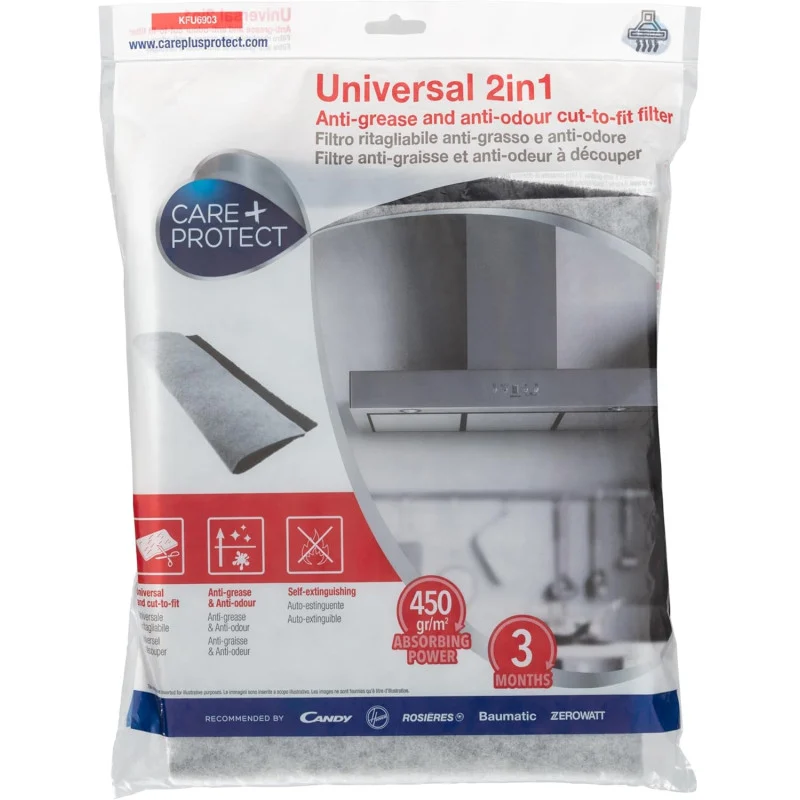 Care + Protect - Filtre 2 en 1 universel découpable anti-graisse et anti-odeurs pour pour hotte - 35602042