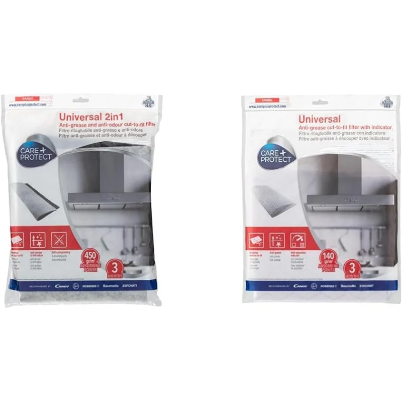 CARE + PROTECT - Lot filtre de hotte universel à découper 2 en 1 anti-graisse et anti-odeur avec indicateur de saturation